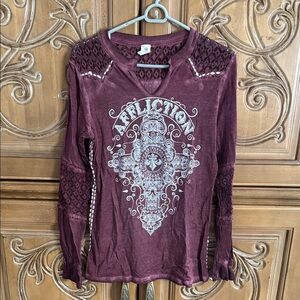 Affliction Women's Burgundy Long Sleeve Tee